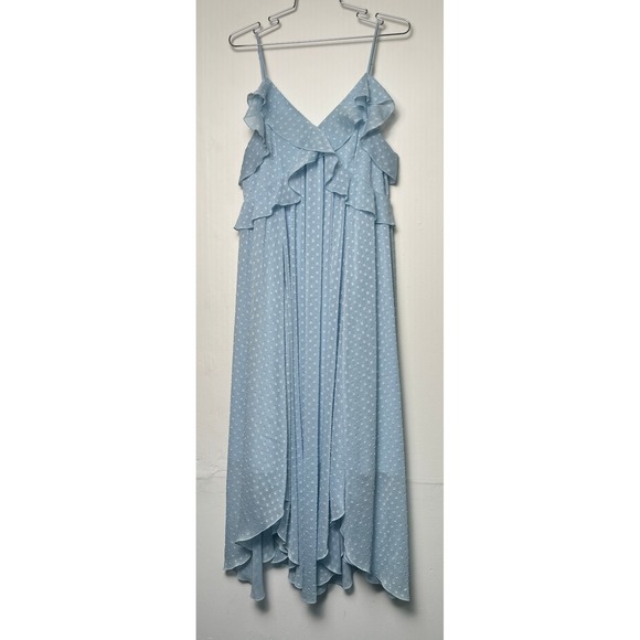 Chelsea28 Dresses & Skirts - Chelsea28 Blue Swiss Dot Ruffle Handkerchief Hem Midi Dress Womens Size Medium
